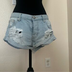 One Teaspoon Light Blue Ripped Jean Shorts
